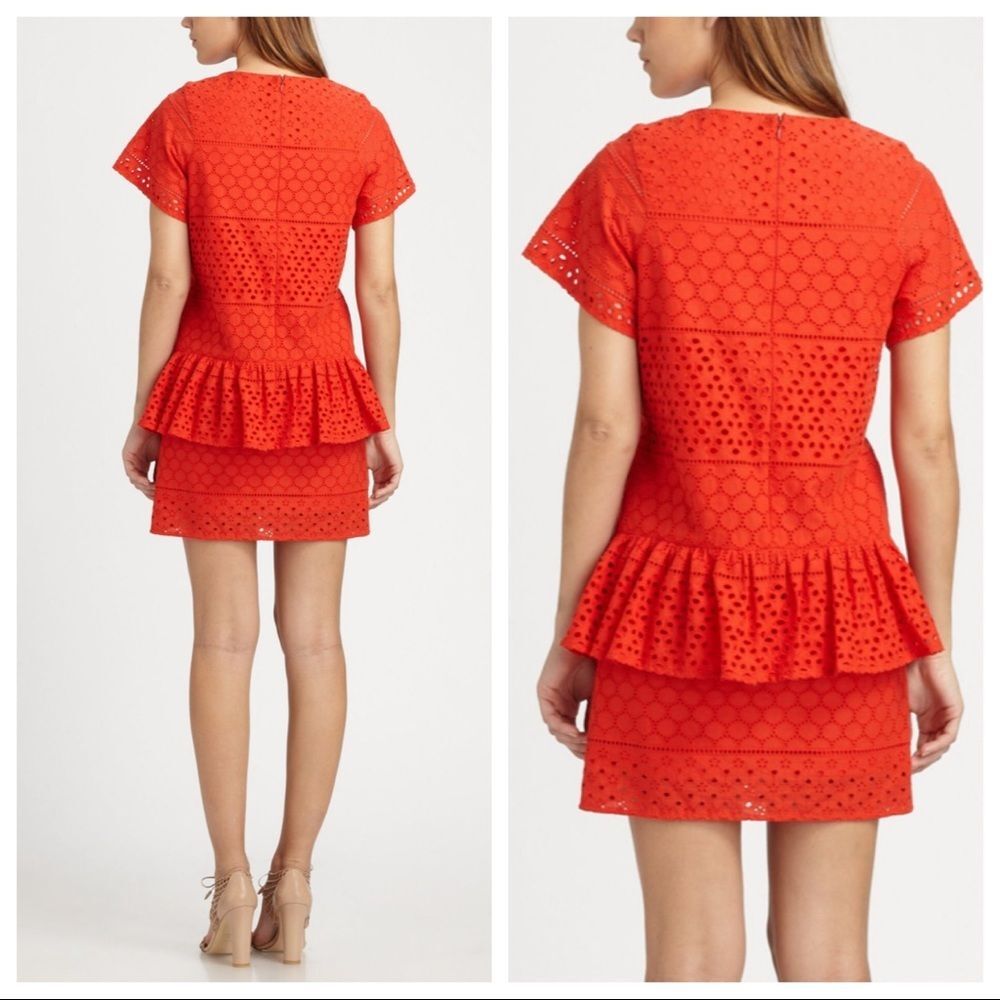 Thakoon Addition Cotton Dress Peplum Eyelet Lace Orange 0 - Picture 6 of 6
